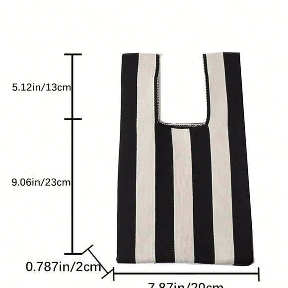 Black And White Casual Women's Handheld Crochet Woven Bag Stripe Pattern - Picture 7 of 7